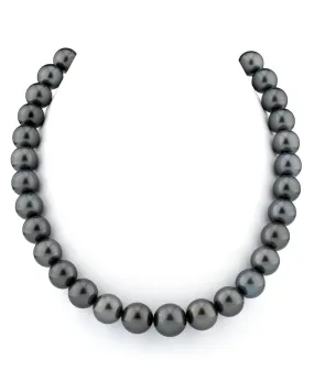 True Round Black Tahitian Pearl Necklace, 11.0-13.0mm - AAAA Quality