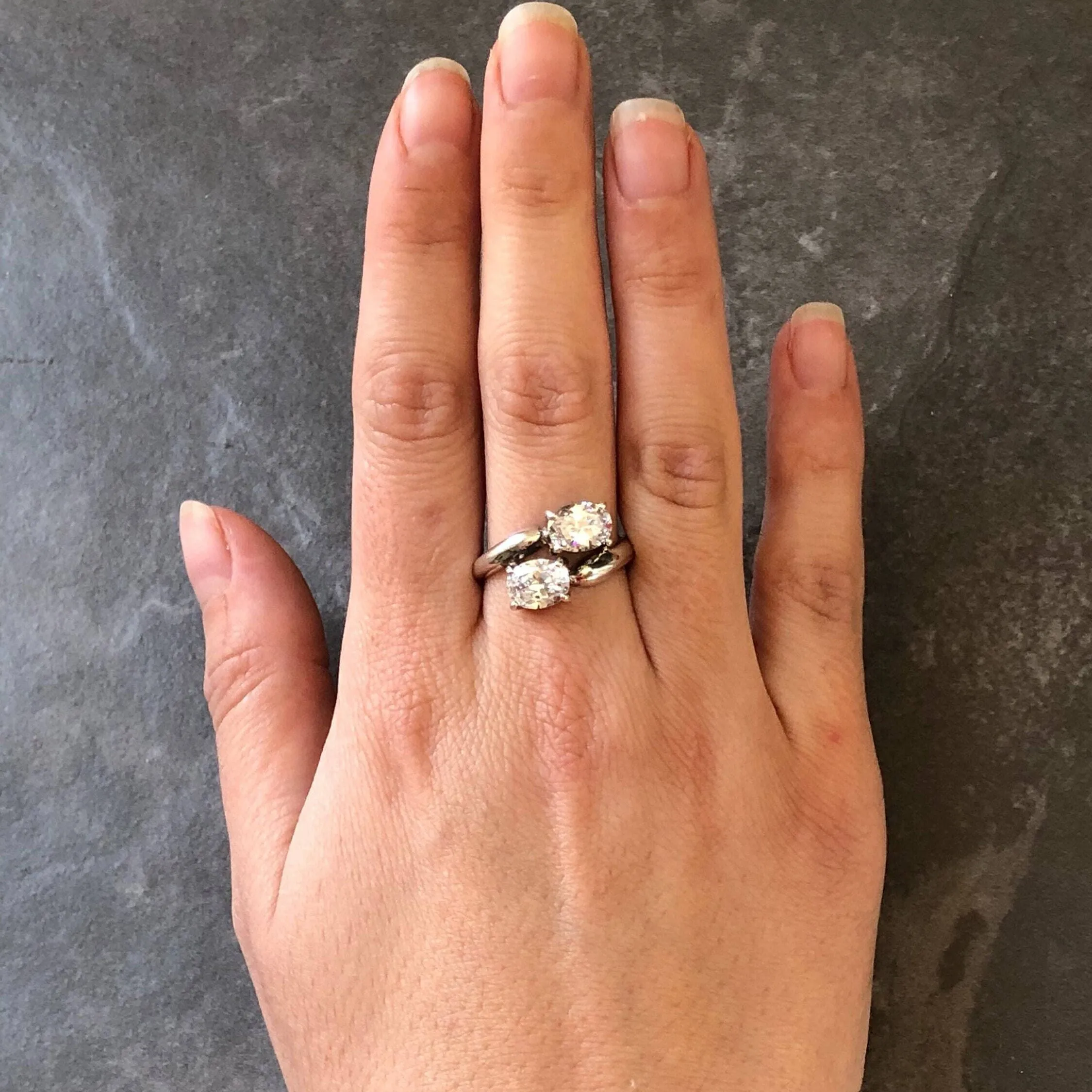 Two Stone Diamond Ring - Sparkly Vintage Ring - Bypass Diamond Ring