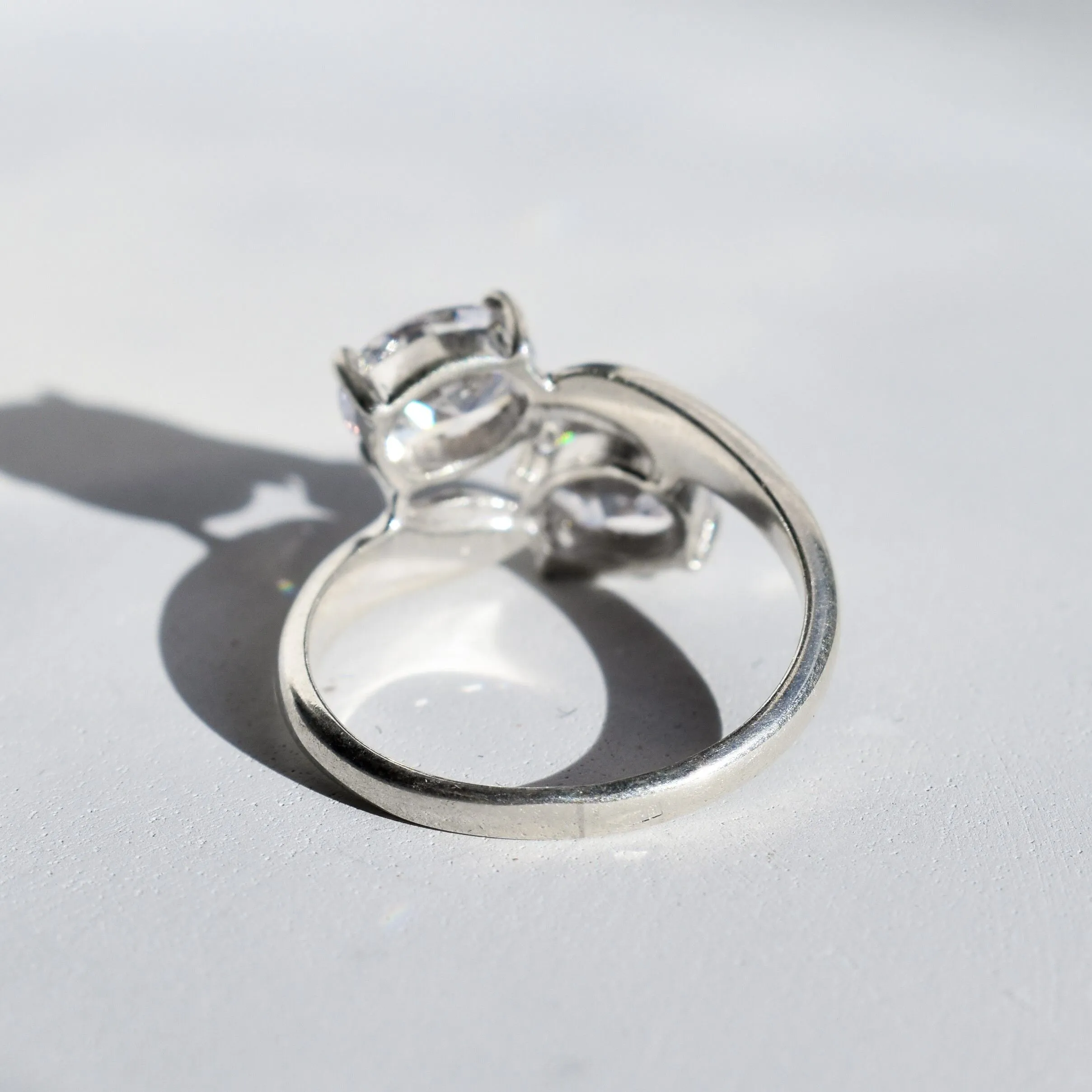 Two Stone Diamond Ring - Sparkly Vintage Ring - Bypass Diamond Ring