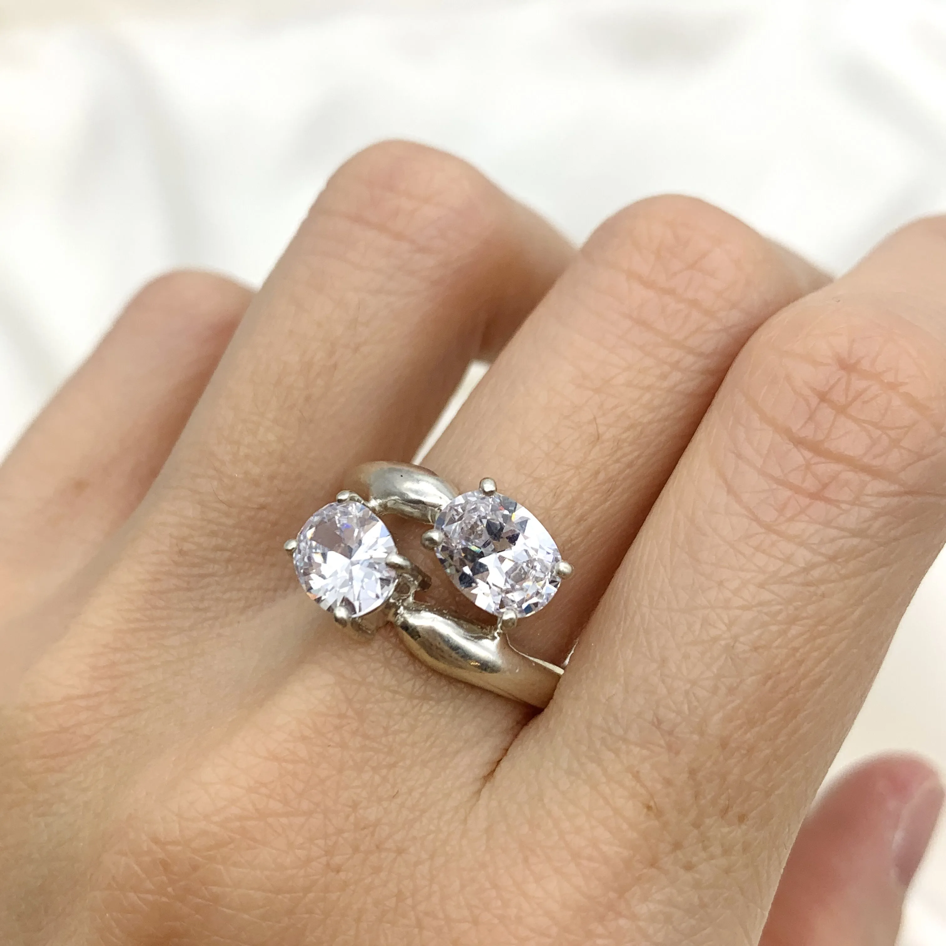Two Stone Diamond Ring - Sparkly Vintage Ring - Bypass Diamond Ring