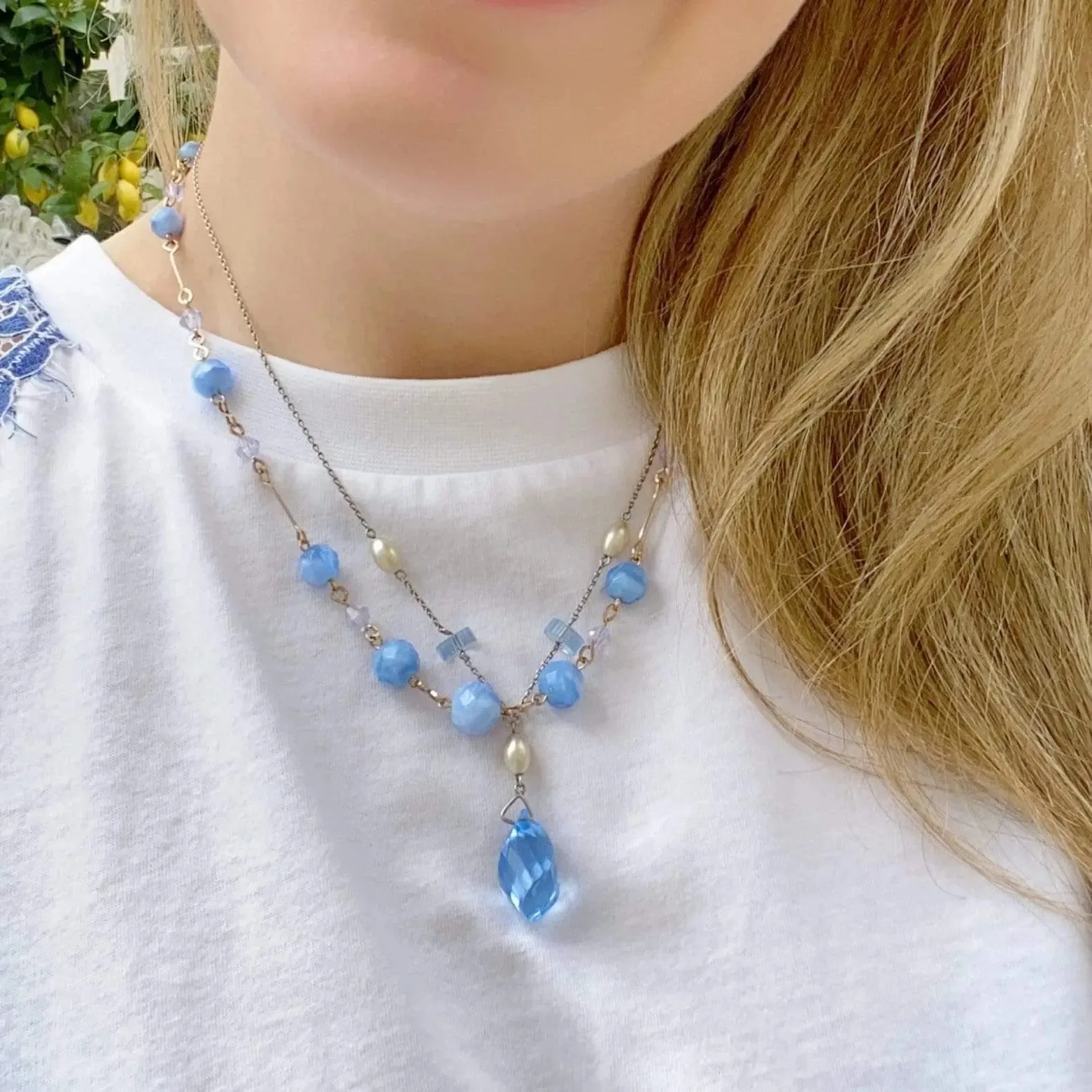 Vintage 1930s Blue Drop Necklace Set