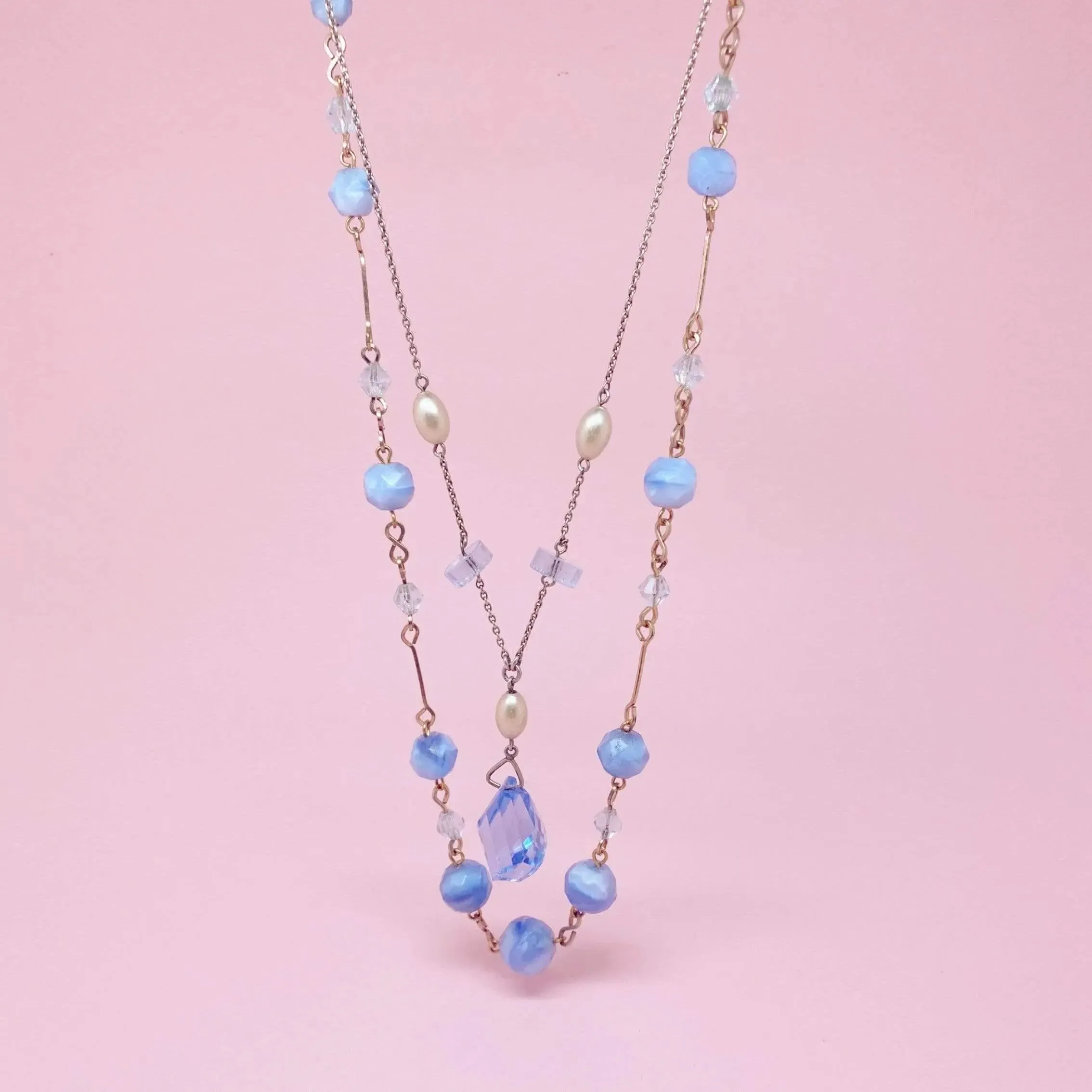 Vintage 1930s Blue Drop Necklace Set
