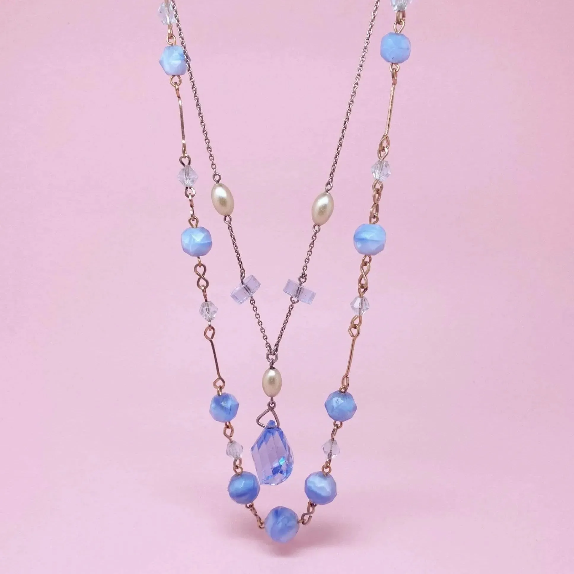 Vintage 1930s Blue Drop Necklace Set