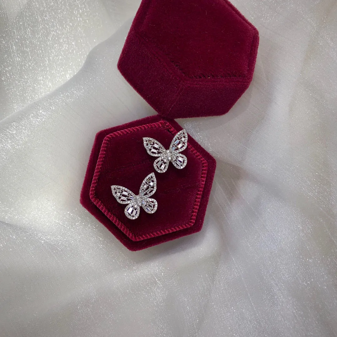 Vintage Butterfly Earrings, 18K Solid Gold Diamond Butterfly Stud Earrings