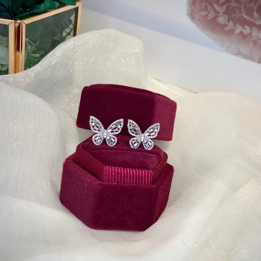 Vintage Butterfly Earrings, 18K Solid Gold Diamond Butterfly Stud Earrings
