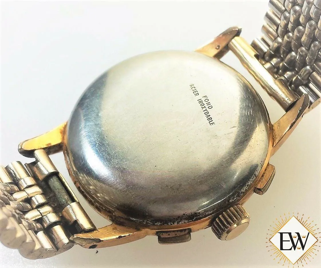 Vintage Rare Enicar Pre Sherpa Chronograph Gold Plated Venus 188 17J Mens Watch