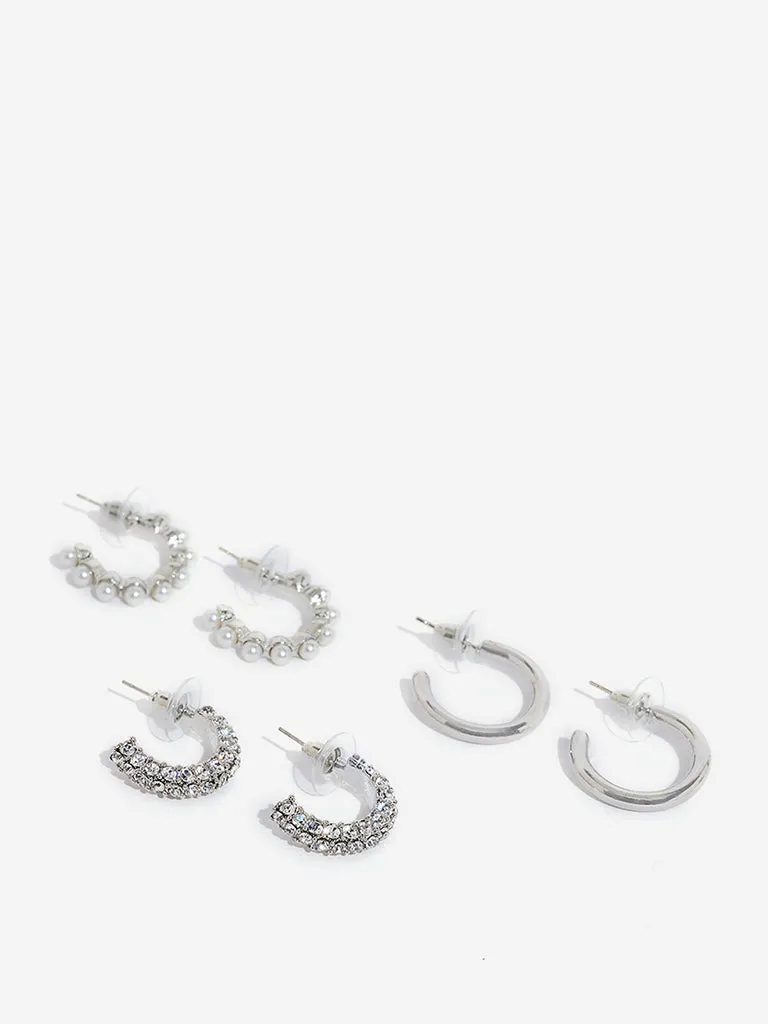 Westside Accessories Silver Hoops Earrings - Pack of 3