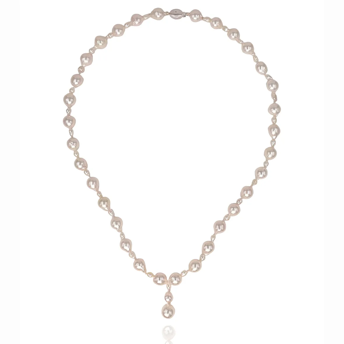 White Akoya Seed & Large Baroque Boulder Drop Necklace
