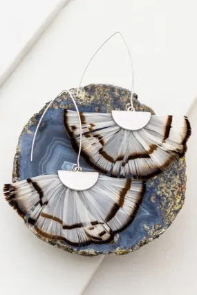 White Fan Feather Boho Fish Hook Drop Earrings