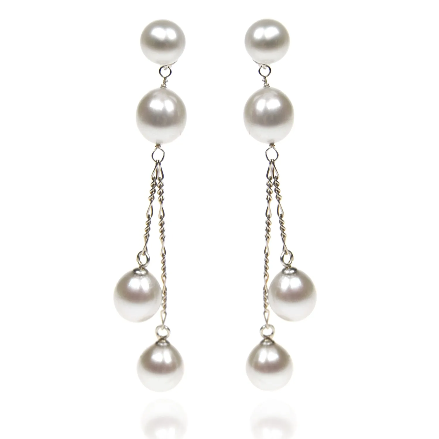 White Freshwater Pearl Long Double Drop Earrings