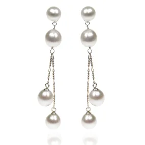 White Freshwater Pearl Long Double Drop Earrings