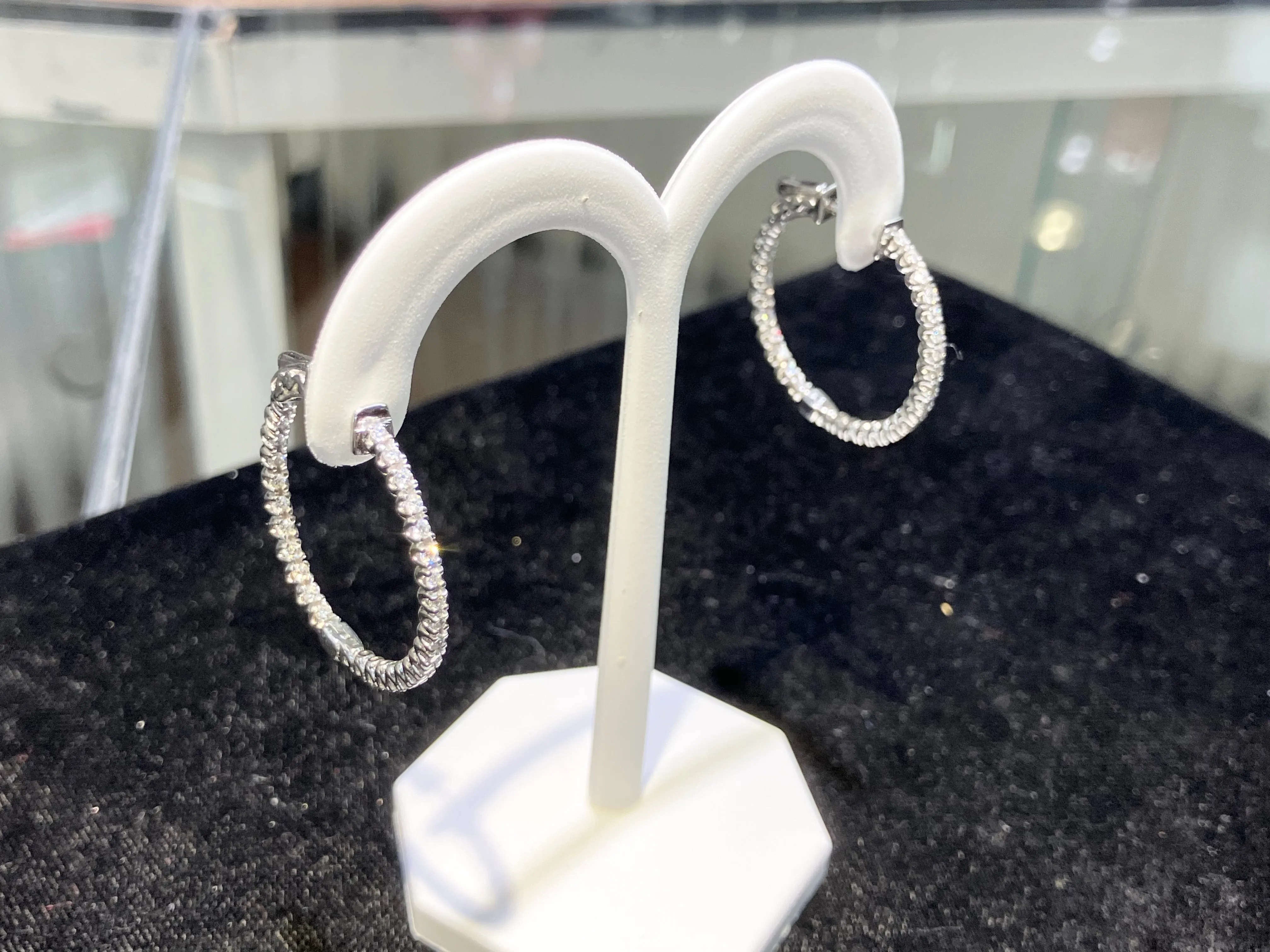 White Gold Inside Outside Diamond Hoop Earrings 0.90 Carats