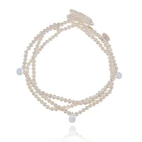 White Seed Pearl & Opaline 3 Strand Drop Bracelet