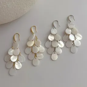 White Shell Waterdrop Tassel Earrings