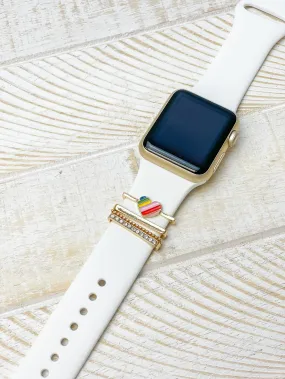 White Silicone Watch Band with Charms - Love