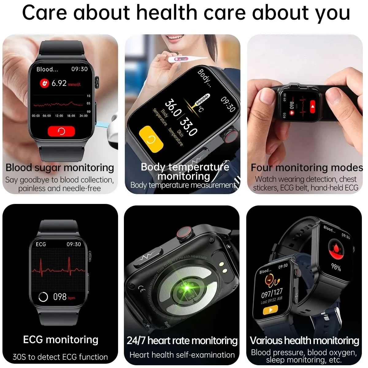 XIAOMI E500 ECG PPG Smart Watch Blood Glucose Electrocardiogram Temperature Blood Oxygen Sleep Monitoring Sports Smart Watch