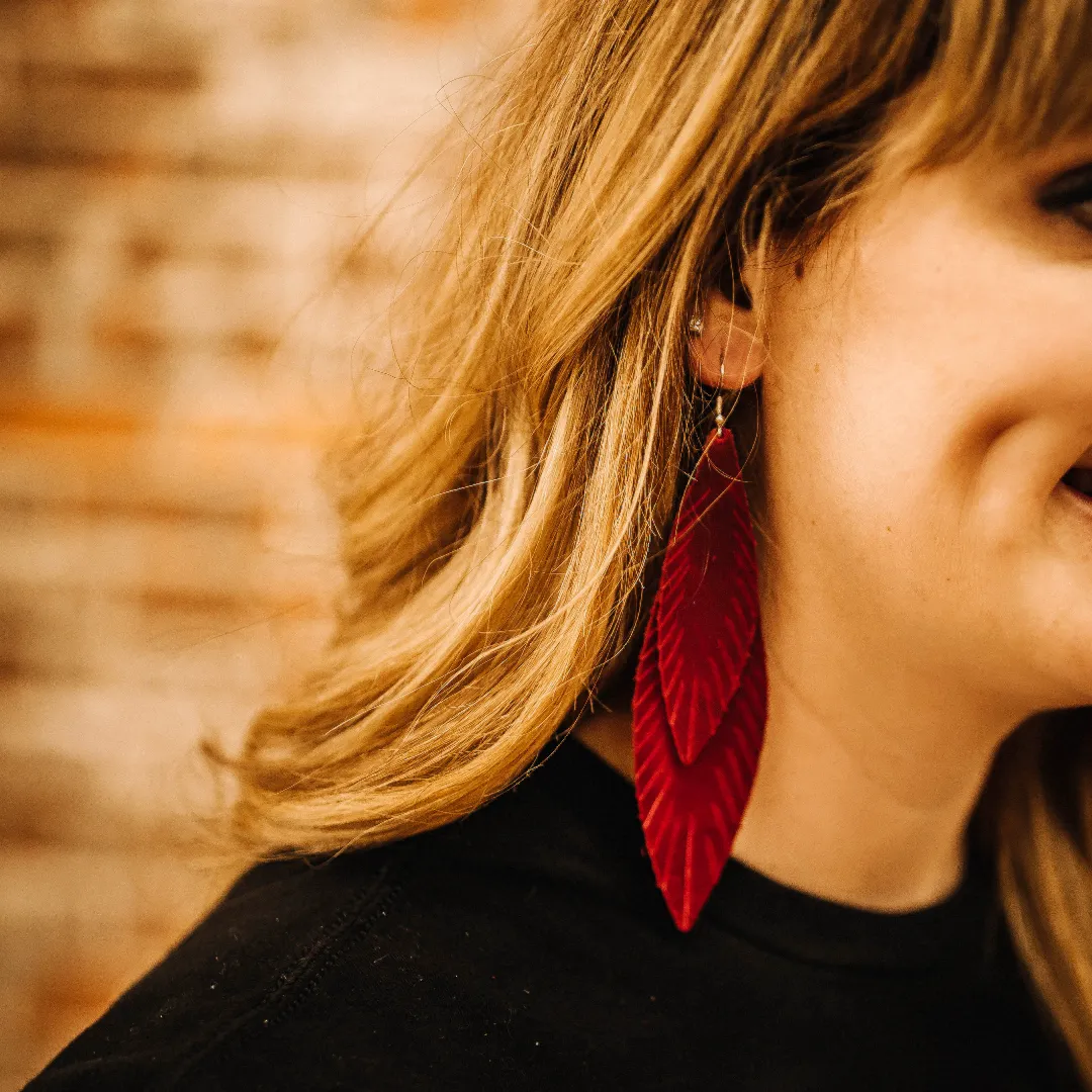 XL Double Feather Earrings - Black