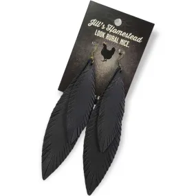 XL Double Feather Earrings - Black