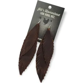 XL Double Feather Earrings - Chestnut