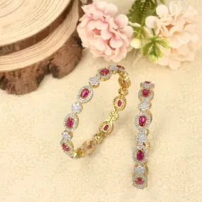 Zircon Floral Pink Stone Bangles - SIA407720